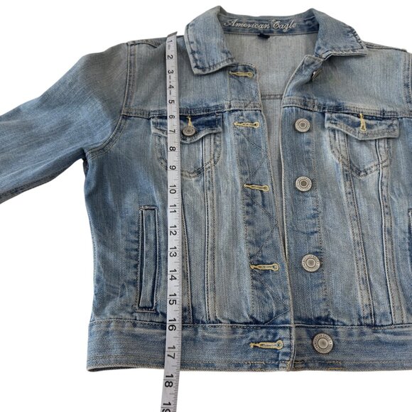 American Eagle Womens S/P Retro Cropped Denim Jacket Aztec Red Back Panel Casual - Picture 7 of 15